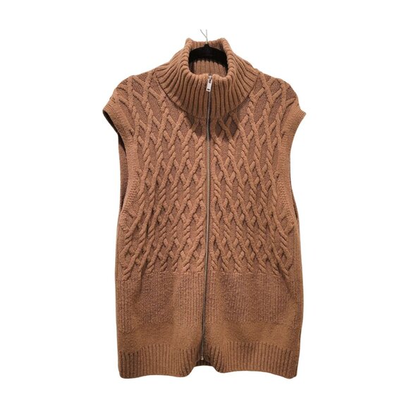 COS Cable-Knit Zip-Up Vest Regular XL Brown Washable Wool - Picture 2 of 9
